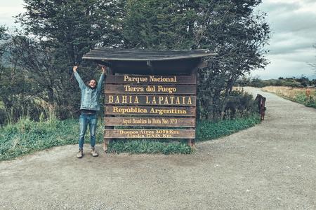 Amin Nakhlé at the end of his journey hitchhiking the longest road in the world - the 30,000-kilometre long Pan-American Highway that stretches from Alaska to the Argentinian Tierra del Fuego. 