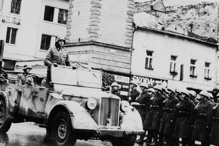 The German army parade in Banská Bystrica after the SNP Uprising failed in October 1944. 