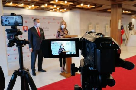 Petra Krištúfková and Boris Kollár at June 21 press conference.