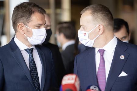 Igor Matovič and Boris Kollár on April 30, after the parliament passed the Matovič government's programme statement. 