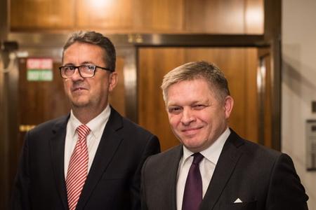 Deputy Speaker Martin Glváč (left) and Smer chair Robert Fico (right) held a press conference on October 29, 2019