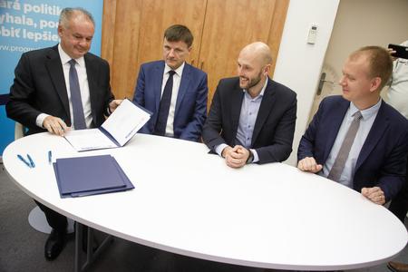 Left to right: Andrej Kiska (Za Ľudí), Alojz Hlina (KDH), Michal Truban (PS), Miroslav Beblavý (Spolu)