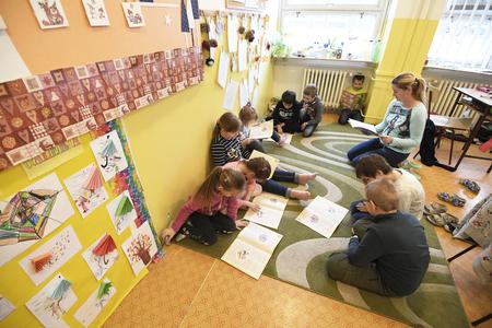 Pupils at a primary school in Košice, western Slovakia