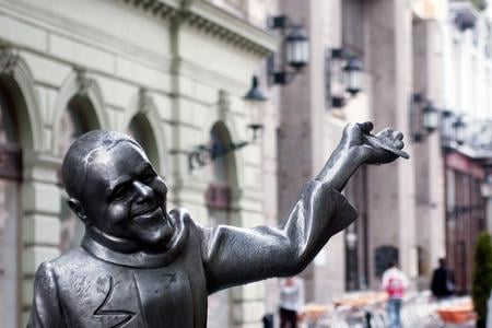 People may come across the statue of Schöne Náci near the Main Square in Bratislava