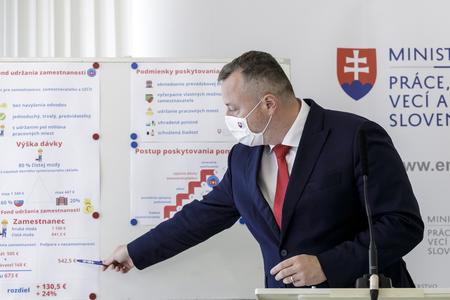 Labour Minister Milan Krajniak explaining how the new employment protection fund will work.  