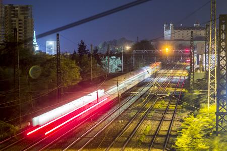 Yellow train of RegioJet company leaving Bratislava.
