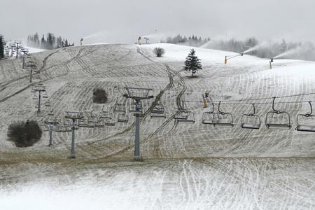 Artificial snow is being made at the ski resort Vrátna Malá Fatra-Paseky, central Slovakia, on December 2, 2019. 
