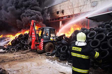 Blaze engulfs tyre warehouse in the town of Šurany in the Nitra Region on January 27, 2020