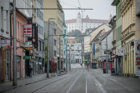 The empty streets of Bratislava during a partial lockdown.
