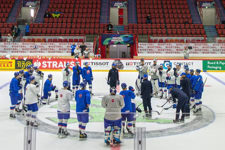 A training session of the Slovak national hockey team before the May 13 match against France on May 12, 2022, in Helsinki, Finland.