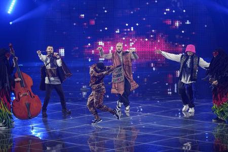Kalush Orchestra from Ukraine singing Stefania perform during the first semi final at the Eurovision Song Contest in Turin, Italy, Tuesday, May 10, 2022.