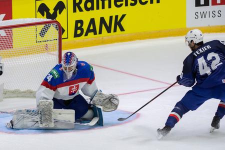 Slovak goalkeeper Patrik Rybár during the first game at the 2022 world hockey championship in Helsinki, Finland, on May 13, 2022.