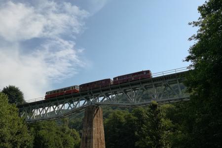 The Mining Express train passes through a viaduct on the line between Hronská Dúbrava and Banská Štiavnica on July 11, 2020.