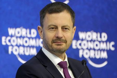 Eduard Heger, Prime Minister of the Slovak Republic, attends a panel session at the World Economic Forum in Davos, Switzerland, on May 25, 2022. 
