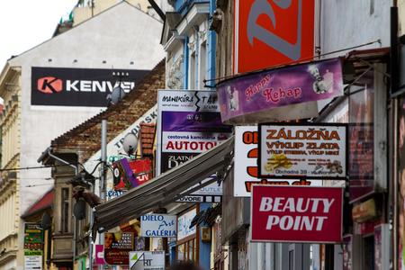 Visual smog on the Obchodná street in Bratislava.