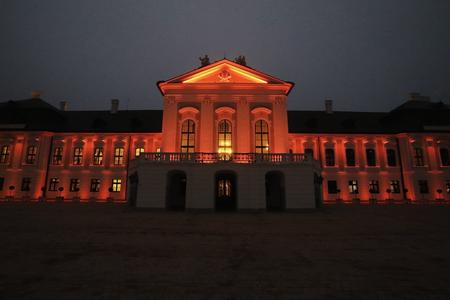 The Presidential Palace lit in orange, to support the Orange the world! campaign.