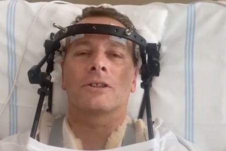 Kollár broke his second cervical vertebra during the accident. He is now wearing a halo brace. 
