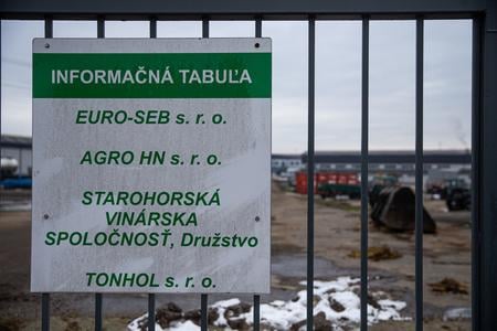 The information board at the Sebechleby area lists companies linked to the Babindol case.