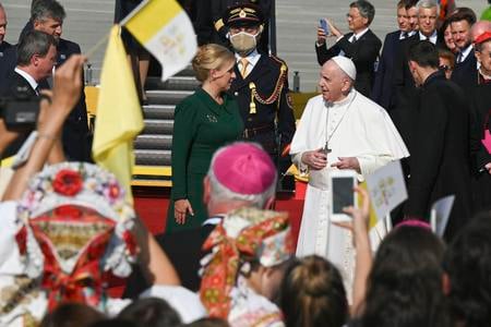 Pope Francis and Slovak President Zuzana Čaputová.