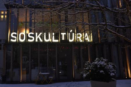 In solidarity with all people working in the creative industries, who have been hit hard by the crisis, a new installation named 'SOS Kultúra' is lit up at the Nádvorie independent culture centre in Trnava.