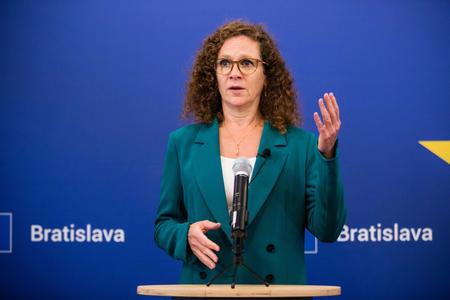 Sophie in 't Veld during a press conference in Bratislava.