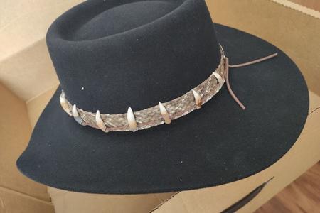 A hat decorated with crocodile teeth from Texas that did not make it through the custom officers