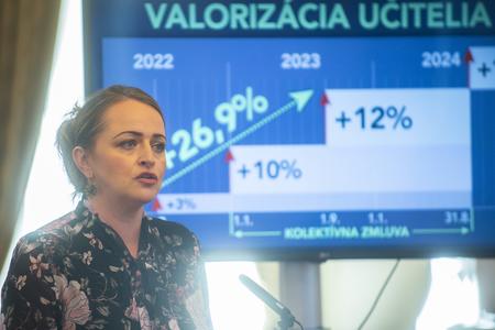 Monika Uhlerová, head of the Slovak Trade Union Confederation (KOZ), during a press conference on July 13, 2022.