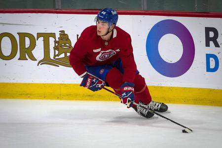 Montreal Canadiens hockey team first overall NHL draft pick Juraj Slafkovsky goes through skating drills.