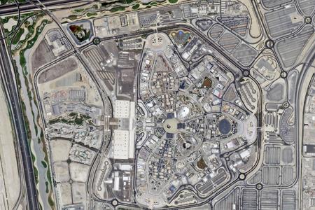 In this Aug. 8, 2021 satellite photo taken by Planet Labs Inc., the site of Expo 2020 is seen in Dubai, United Arab Emirates.