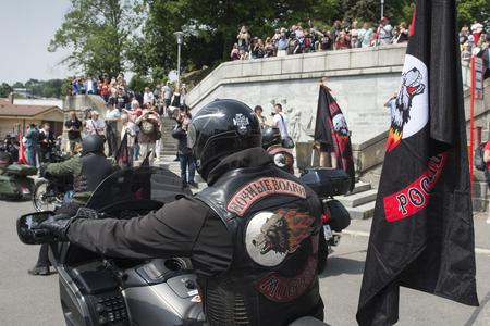 A Night Wolves biker near Slavín Memorial. 