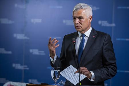 Slovak Foreign Minister Ivan Korčok at a press conference after meeting his German counterpart Annalena Baerbock in Bratislava on July 26, 2022.
