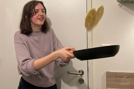 Dutch student Lisa Verberne flips a lokša.