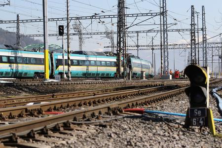The derailed SuperCity Pendolino train in Žilina.