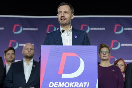 Interim PM Eduard Heger presents his new political party, Demokrati, on March 7, 2023.
