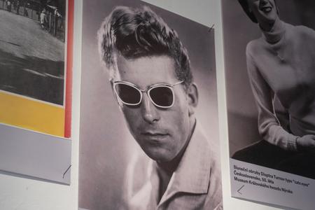A 1950s poster promotes glasses made by the Dioptra Trutnov company, one of the only two firms that made glasses in communist Czechoslovakia.