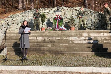 Marta Majerčík holds a speech at The Gabčík Memorial in Poluvsie, Rajecké Teplice, Žilina Region.