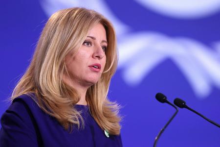 Slovak President Zuzana Čaputová delivers her message during the UN Climate Change Conference COP26 in Glasgow, Scotland, Tuesday, Nov. 2, 2021.