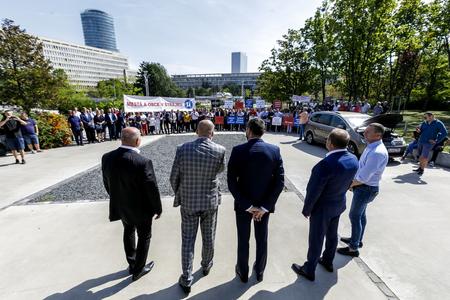 Thursday's protest by the Association of Towns and Municipalities of Slovakia in front of the Government Office in Bratislava.