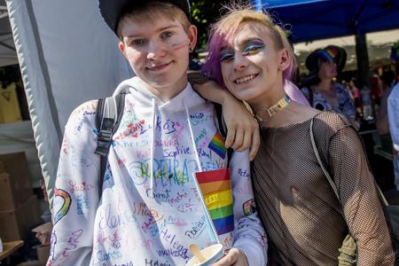 Young people attend the Rainbow Pride Festival in Bratislava on July 20, 2019.