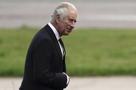 Britain's King Charles III leaves Aberdeen Airport as he travels to London following Thursday's death of Queen Elizabeth II, in Aberdeen, Scotland, Friday September 9, 2022.