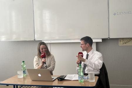 Katarína Hutyrová and James Thomson at Spectator College discussion.