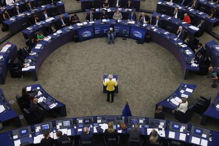 Dressed in the colours of Ukraine, European Commission President Ursula von der Leyen delivers her State of the European Union address, Wednesday, September 14, 2022 at the European Parliament in Strasbourg, France.