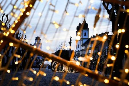 Trenčín covered in Christmas lights on November 29, 2021.