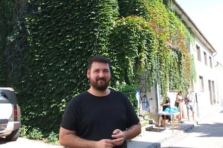 Róbert Petrík in front of cinema