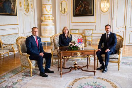 Parliamentary Speaker Boris Kollár (left), President Zuzana Čaputová, and Prime Minister Eduard Heger (right). 