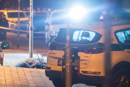 A covered dead body following the October 12 shooting outside a gay bar on Zámocká Street near Bratislava Castle.