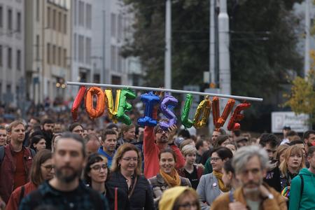 March in support of LGBT+ community in Bratislava on Friday, October 14, 2022.