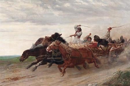 Race of Intoxicated Slavonic Peasants by Italian painter Julius von Blaas.