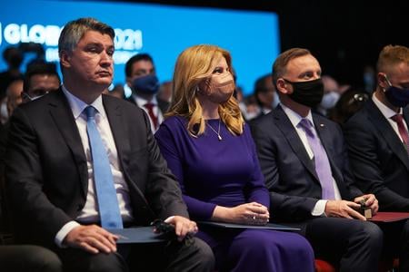l-r: Croatian President Zoran Milanović, Slovak President Zuzana Čaputová and Polish President Andrzej Duda