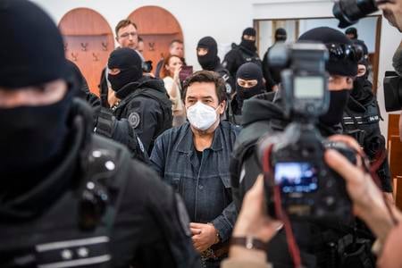 Marian Kočner arrives in court in Pezinok, western Slovakia, on May 19, 2023.